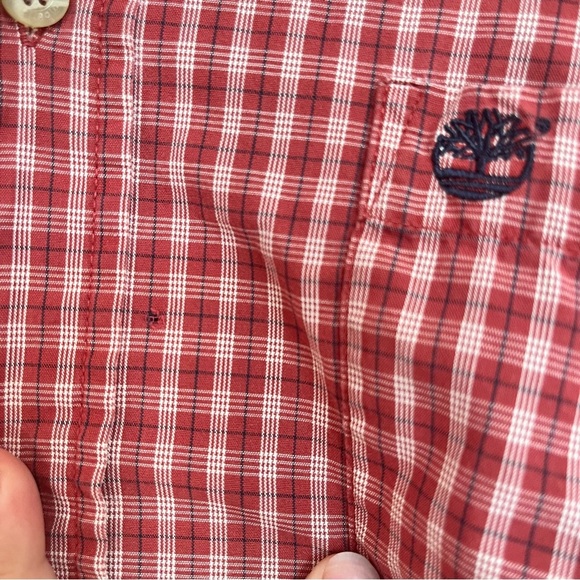 Men’s Timberland Weathergear Short Sleeve Red White Plaid Button Down Shirt XL - Picture 4 of 8